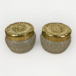 1960's Estee Lauder Re-Nutriv Powder Frosted Decorative Glass Jar Gold, Lot of 2